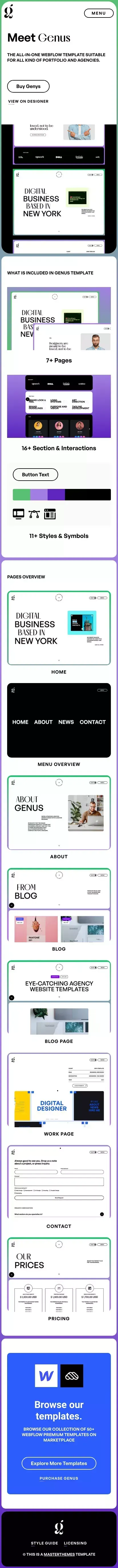 Genus - Webflow Ecommerce website template mobile view