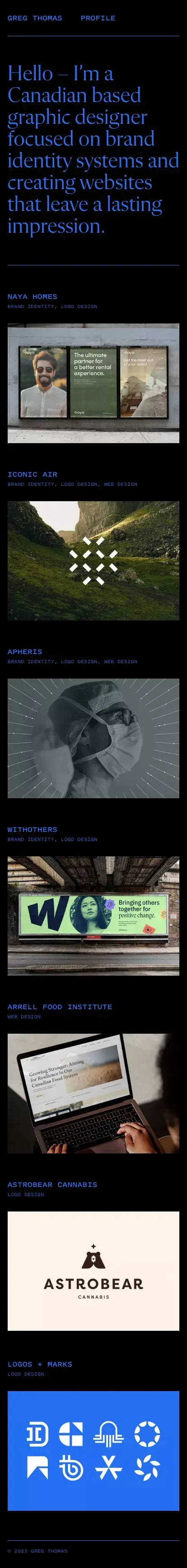 Greg Thomas – Portfolio mobile view