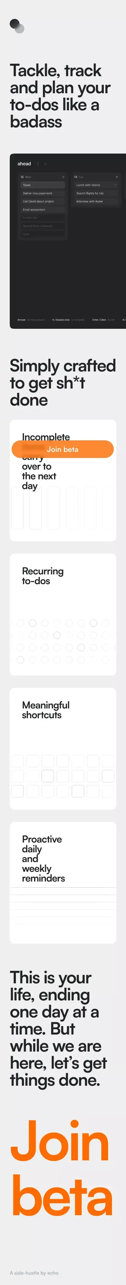 Ahead - simply crafted to get shit done mobile view