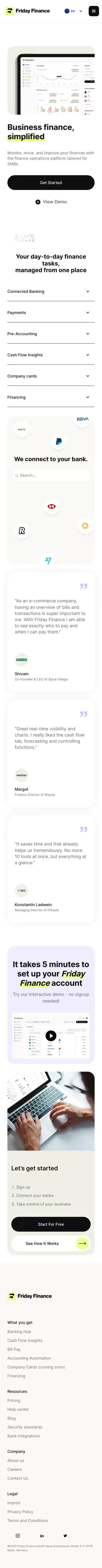 Friday Finance - Business finance, simplified mobile view