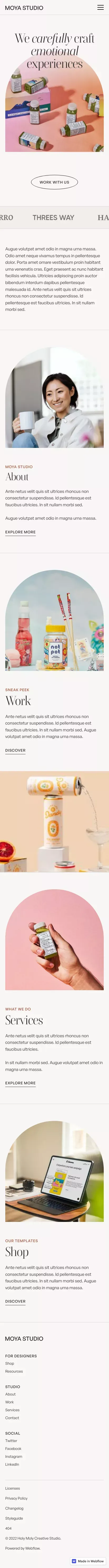 Moya - Webflow HTML website template mobile view