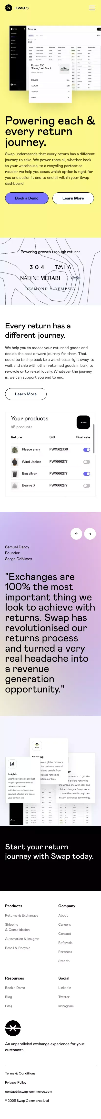 Swap: The exchange first returns platform for Shopify brands mobile view