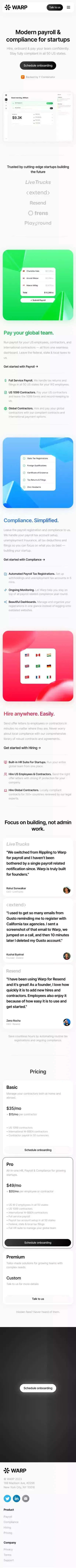 Warp | Modern compliance & payroll for startups mobile view