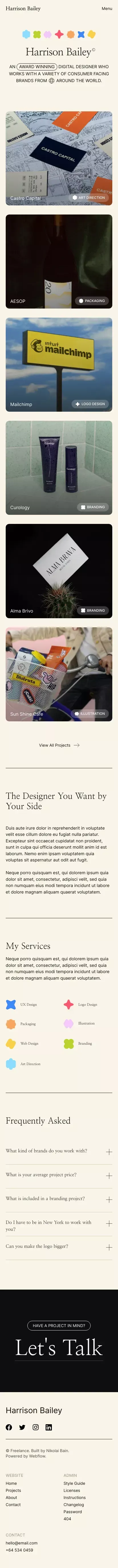 Freelance - Webflow HTML website template mobile view