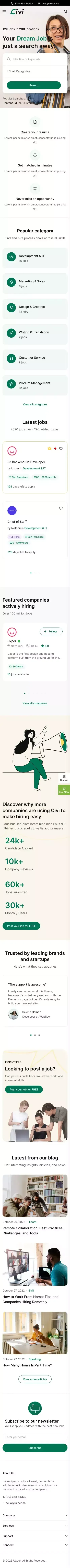 Home 10 – Civi – Job Board WordPress Theme mobile view