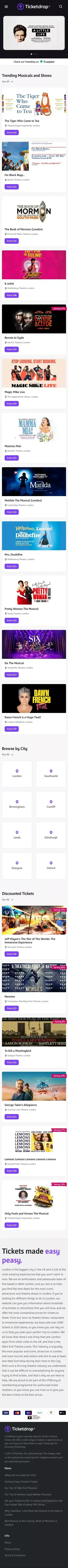 Book London Theatre Tickets & West End Shows | Ticketdrop mobile view
