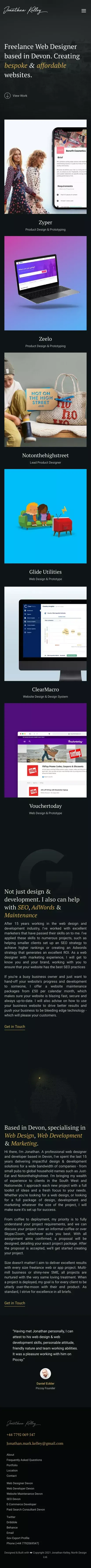 Freelance Web Designer & Developer, Devon • Jonathan Kelley mobile view