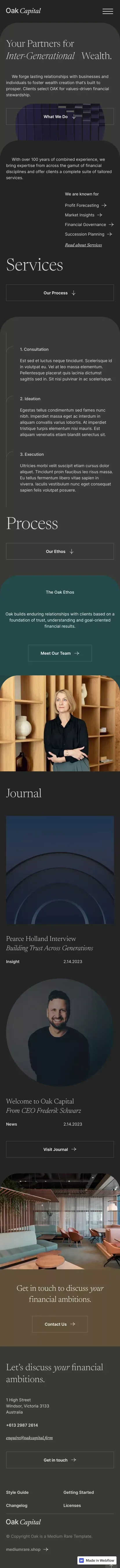 Oak - Webflow HTML Website Template mobile view