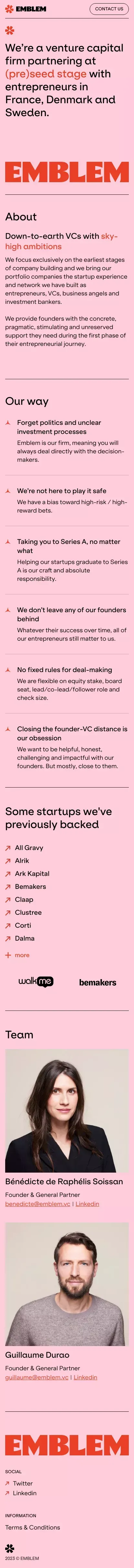 Emblem – Venture Capital mobile view