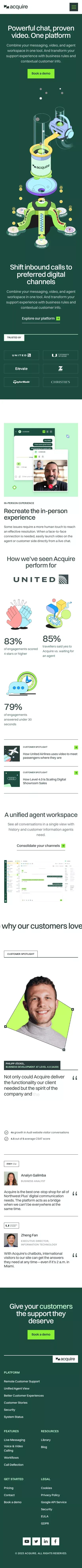 Acquire | Powerful chat, proven video. One solution mobile view