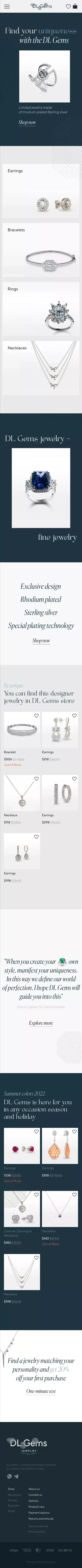 DL Gems — online shop mobile view