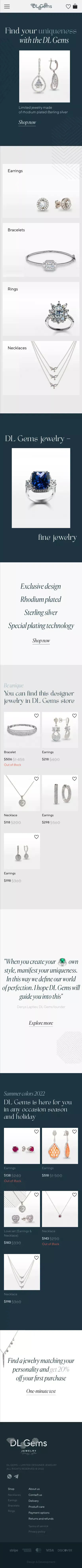 DL Gems — online shop mobile view