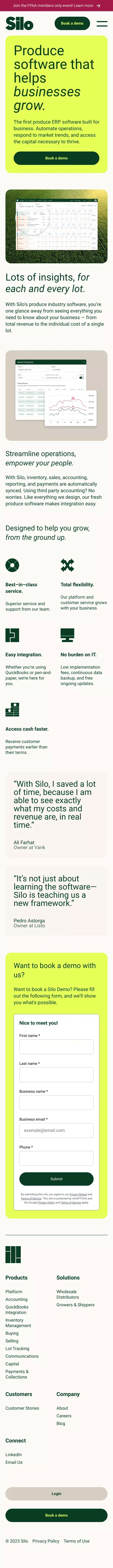 Produce Software For Wholesale Distributors, Growers, & Shippers | Silo mobile view