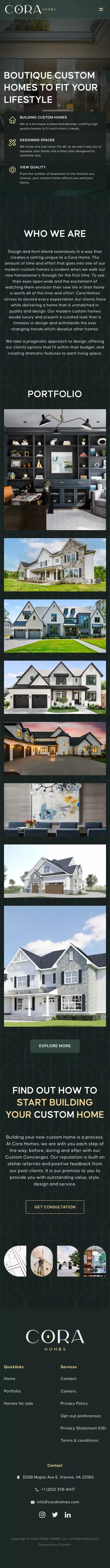 Cora homes – real estate website mobile view