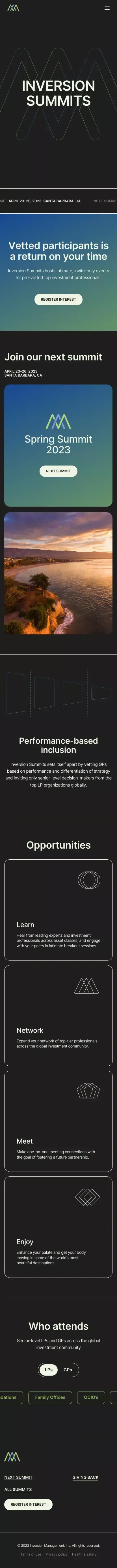 Inversion Summits mobile view