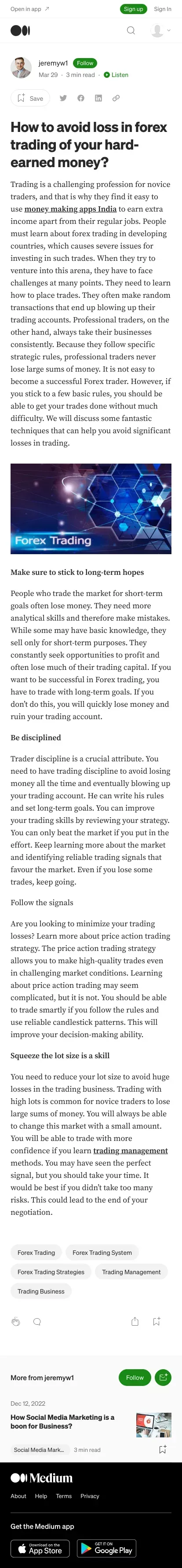 How to avoid loss in forex trading of your hard-earned money? | by jeremyw1 | Mar, 2023 | Medium mobile view