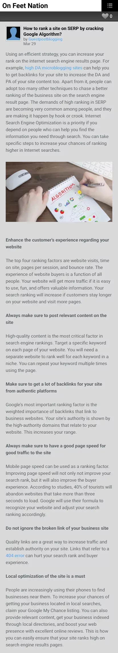How to rank a site on SERP by cracking Google Algorithm? mobile view