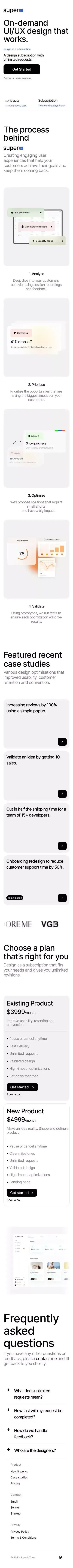 SuperUX - A design subscription service mobile view