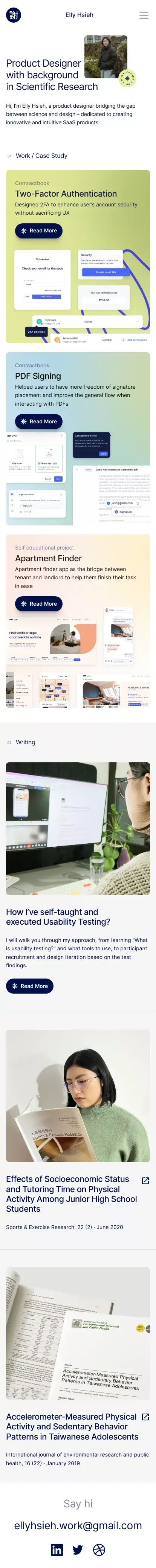 Elly Hsieh â Product Designer â Available for Work mobile view