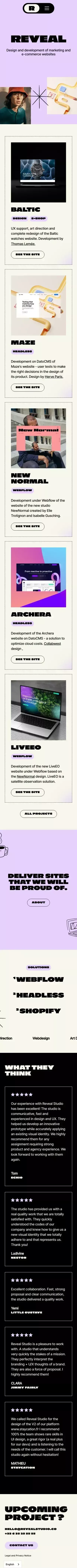 Reveal Studio - Design and development studio mobile view