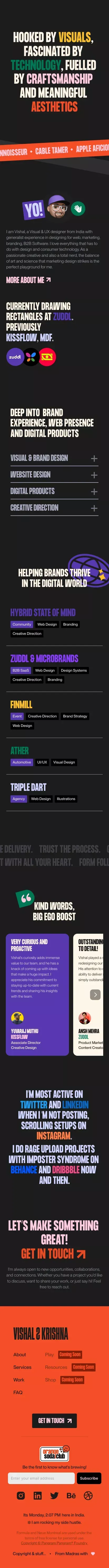 Vishal Krishna | Visual and UX Designer mobile view