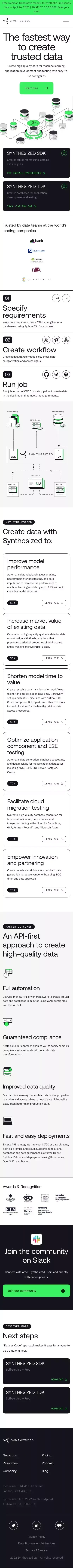 The first API-driven synthetic data generation platform - Synthesized mobile view
