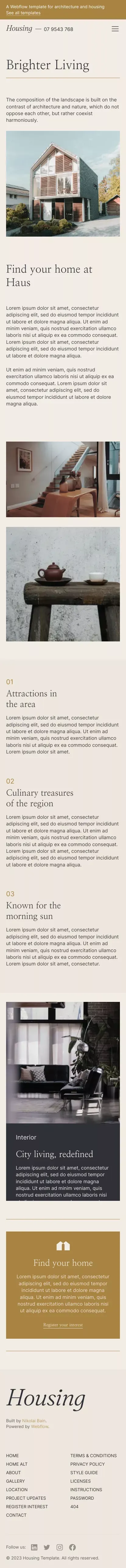Housing - Webflow HTML website template mobile view