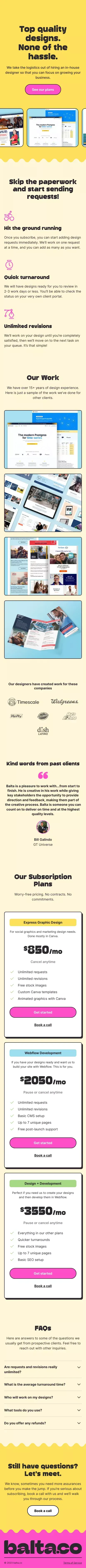 balta.co - Unlimited Design & Webflow Subscriptions mobile view
