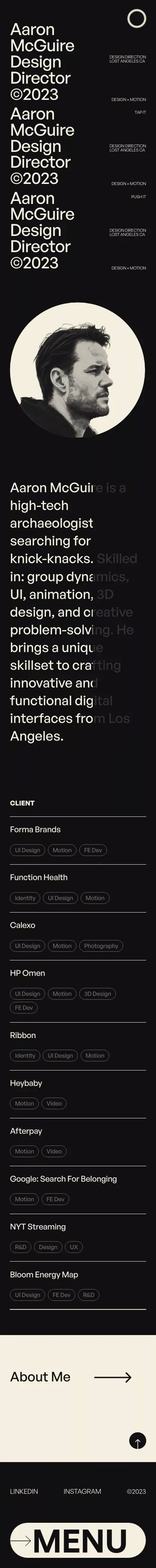 Aaron McGuire - Design Director 2023 mobile view