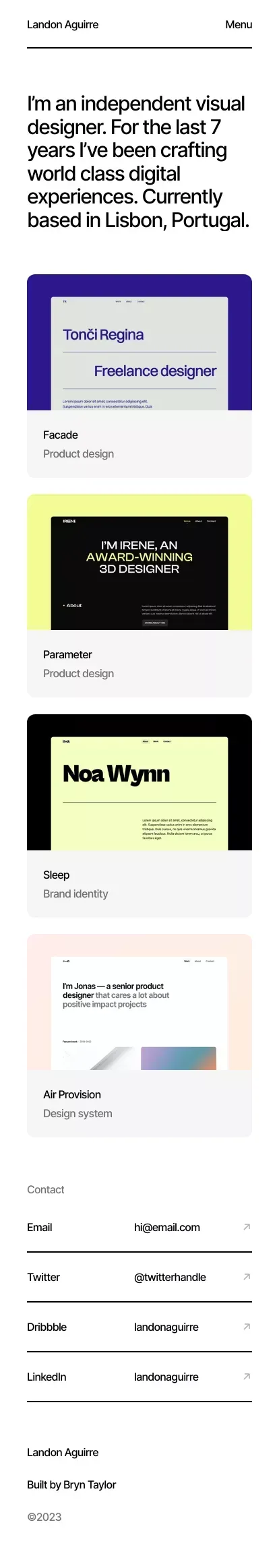 Minimal · Independent Visual Designer mobile view