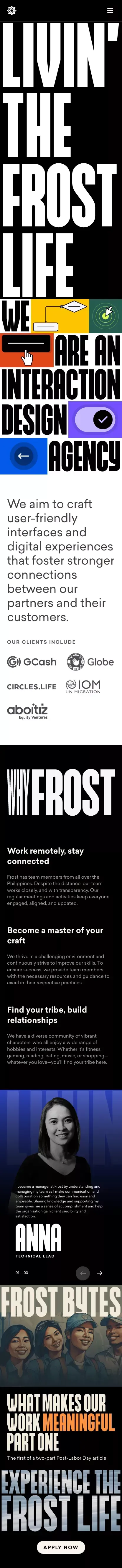 Life at Frost mobile view