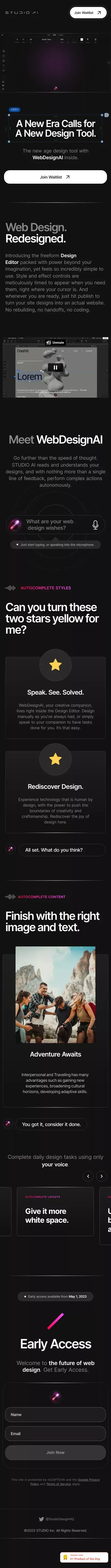 STUDIO AI | The new age design tool with WebDesignAI inside. mobile view