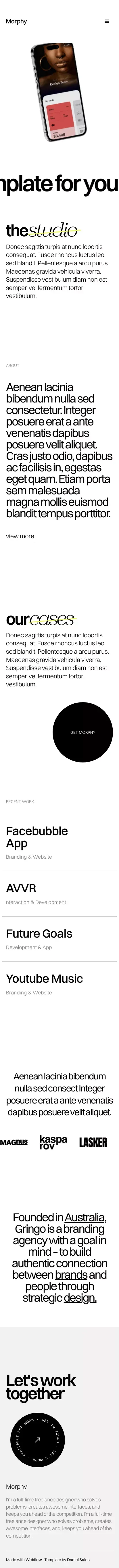 Morphy - Webflow HTML website template mobile view