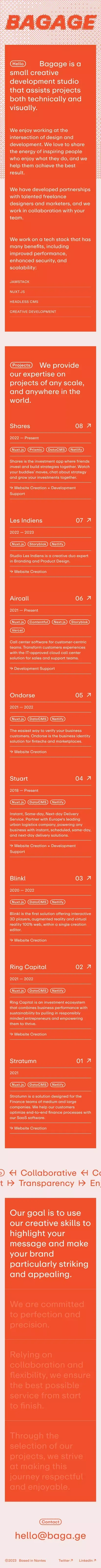 Bagage — Creative development studio mobile view