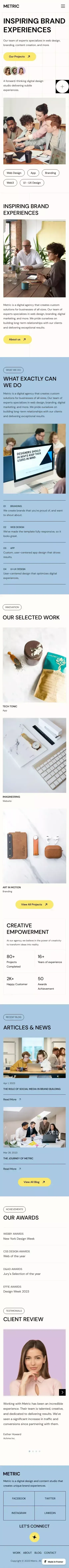 Metric - A Creative Digital Agency Framer Template mobile view