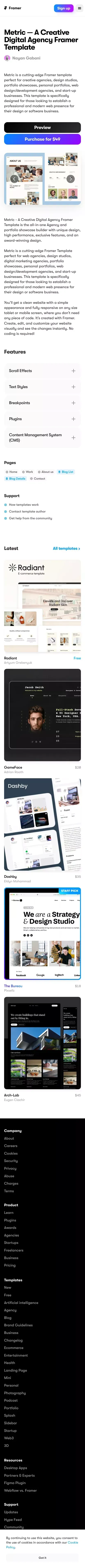 Metric â A Creative Digital Agency Framer Template for Framer mobile view