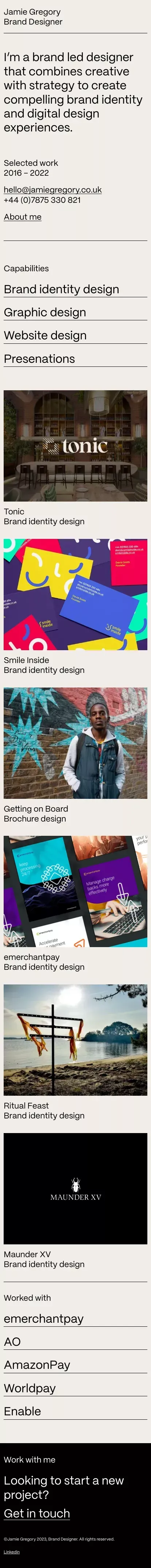 Brand Designer / Jamie Gregory mobile view