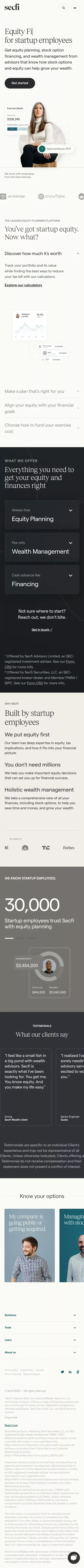 Secfi — The leading financial advisor for tech people mobile view