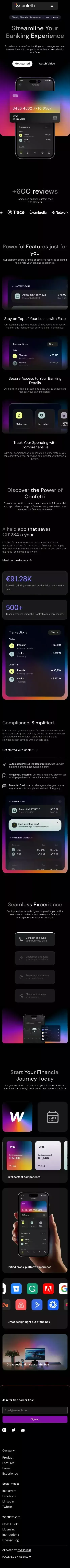 Confetti - Webflow HTML website template mobile view