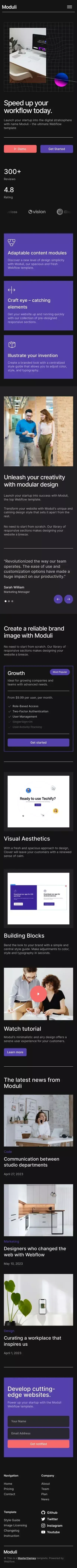 Moduli - Webflow HTML website template mobile view