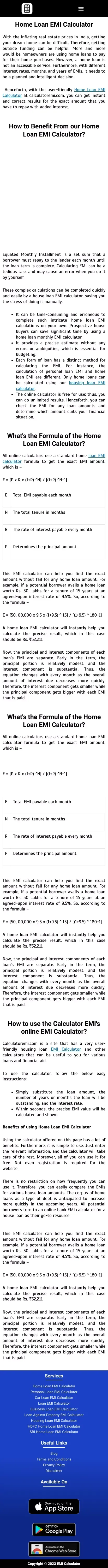Home Loan EMI Calculator - Online Housing Loan EMI Calculator mobile view