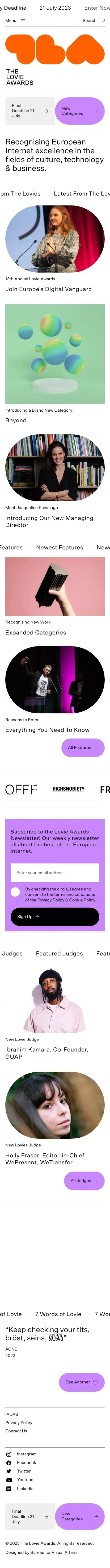 The Lovie Awards mobile view