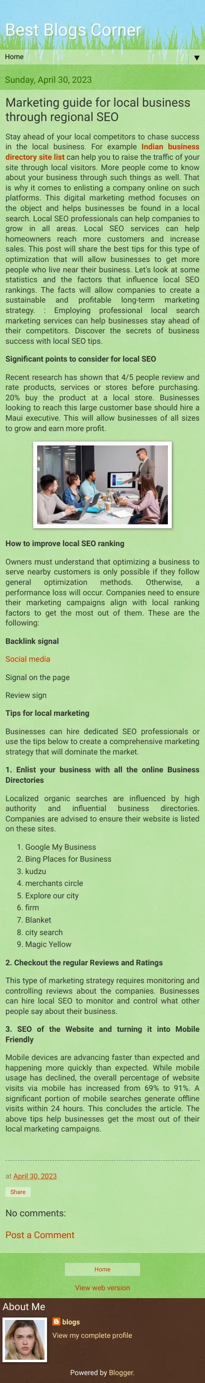 Best Blogs Corner: Marketing guide for local business through regional SEO mobile view