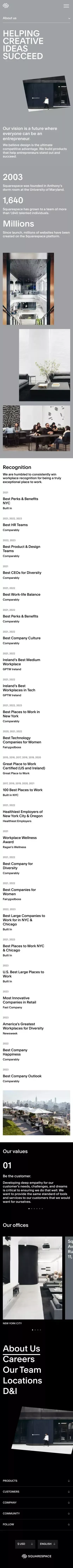 About Us – Squarespace mobile view