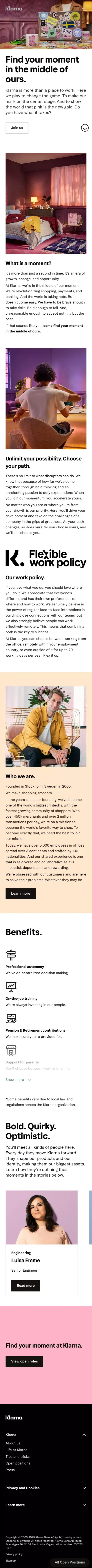 Start your next career | Klarna Careers mobile view