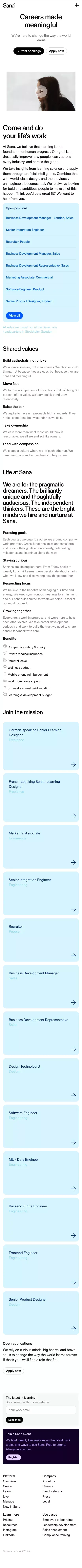 Careers made meaningful | Sana Labs mobile view