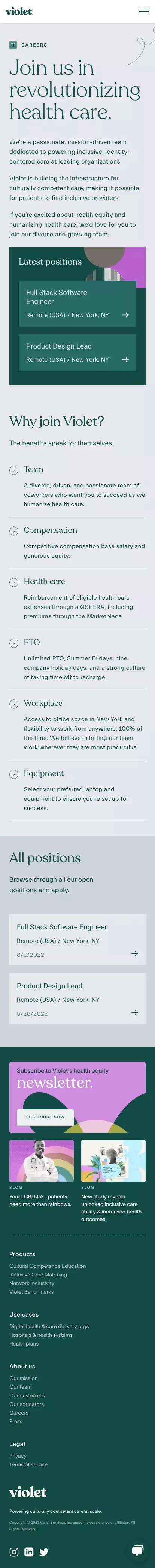 Violet | Work With Our Team To Build Health Equity mobile view
