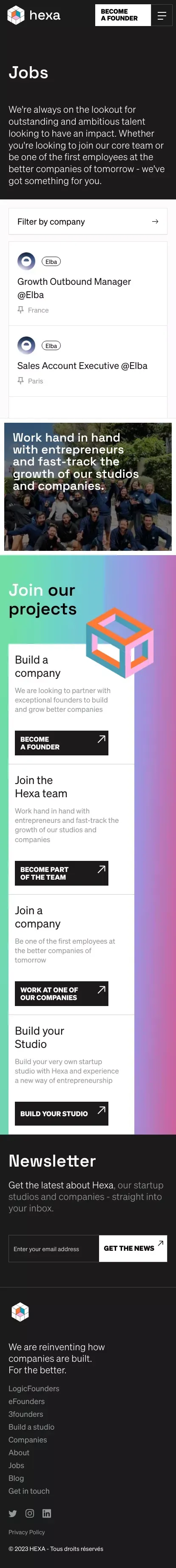 Hexa - Jobs mobile view