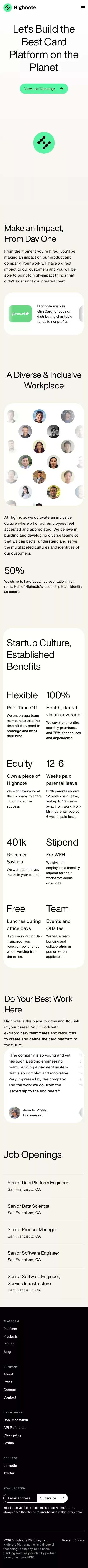 Careers – Highnote mobile view