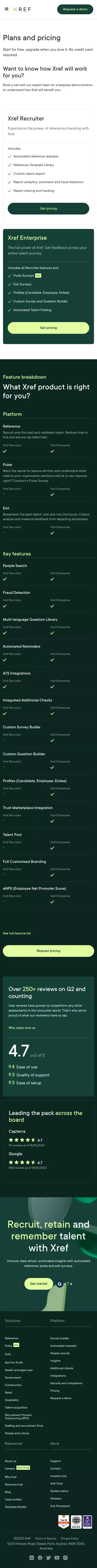 Xref | Get Pricing mobile view